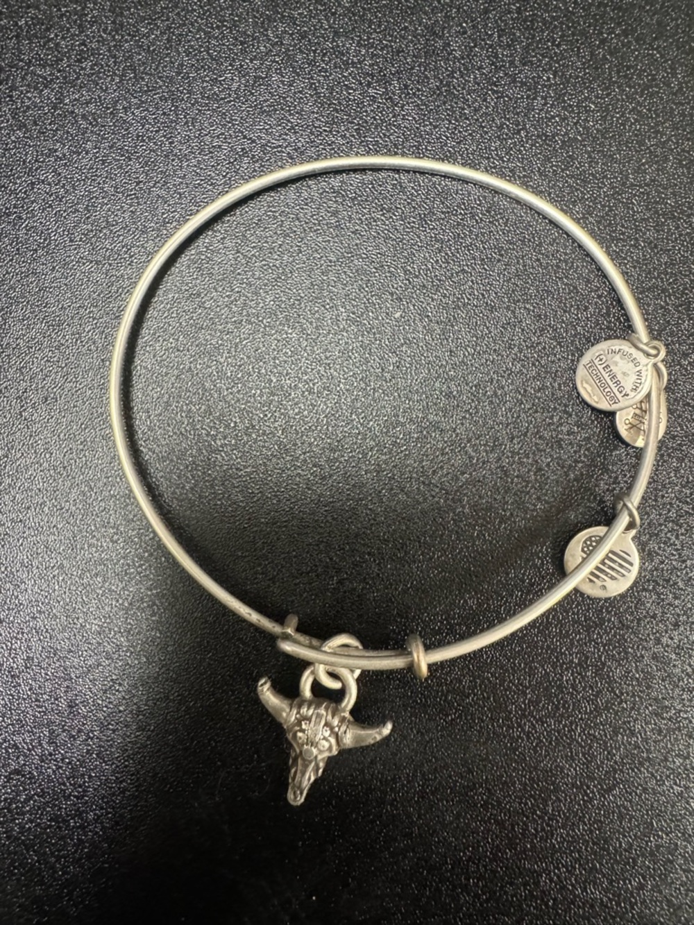 Alex and Ani Silver-Tone Bull Skull Charm Bangle Bracelet